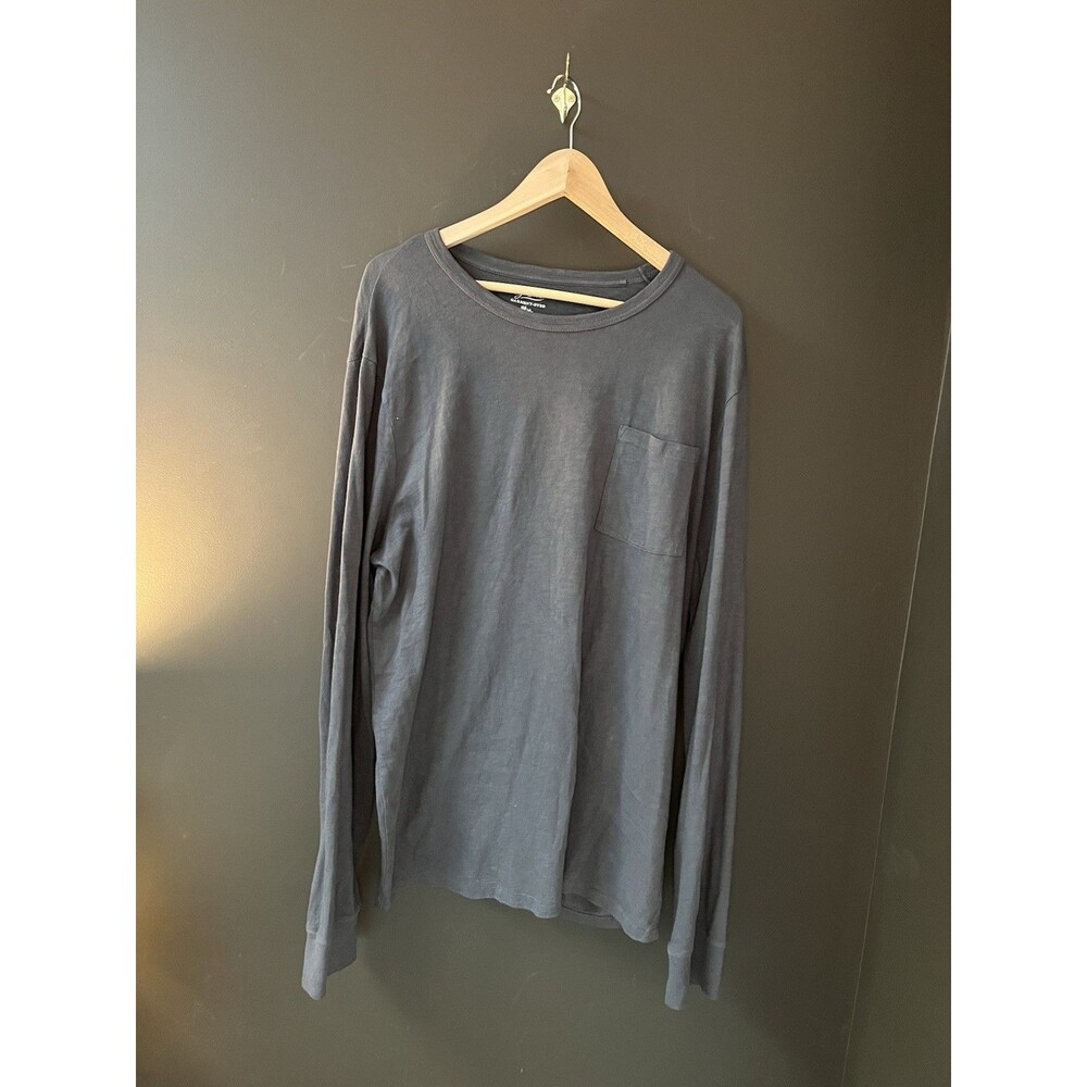 J.Crew Mens XLT Garment Dyed Slub Cotton Long Sleeve Pocket T Shirt Gray